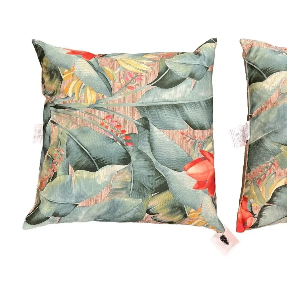 Canvas Throw Pillow Tropical Floral‎ Hibiscus Beach Set Of 2 Duck Feather Filled